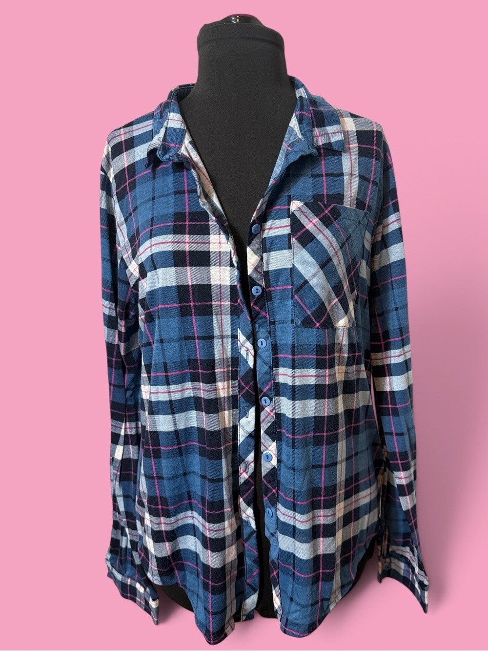 rue21 Super Soft Plaid Button Down in Blue & Pink XL